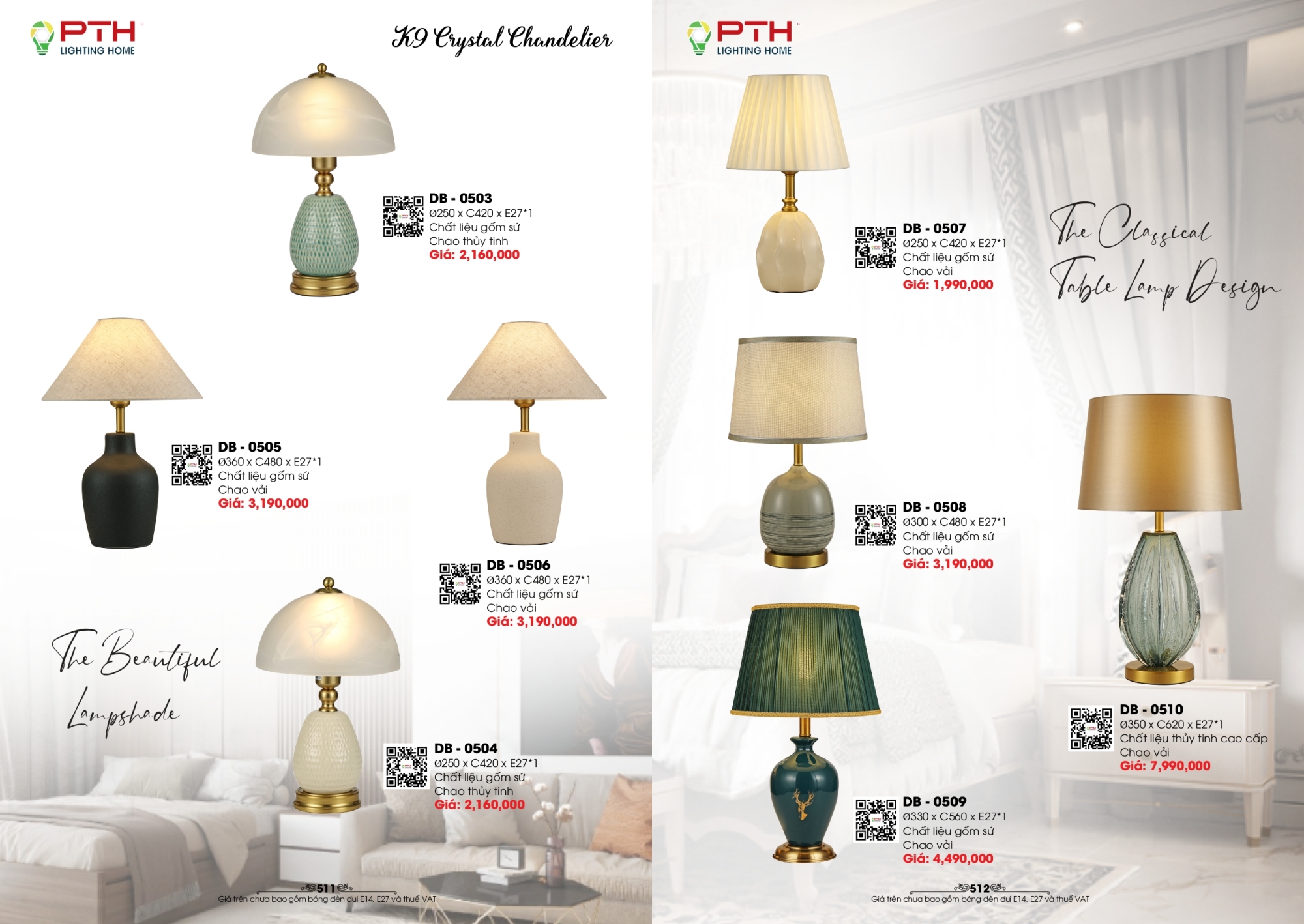 Bảng giá đèn trang trí PTH Lighting Home 2026